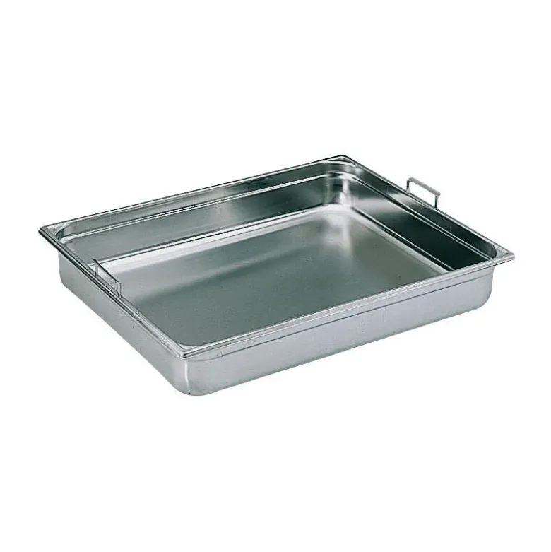 bac gastronorme plein inox - avec anses escamotables - GN 2/1 profondeur 15 cm
