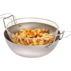 bassine à friture en tôle d'acier noire avec panier 32 cm