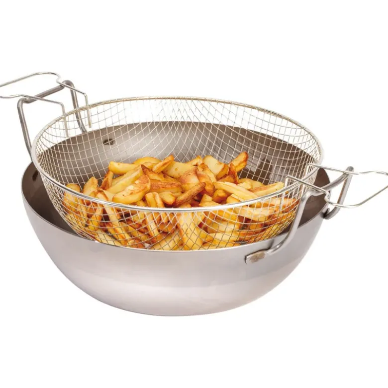 bassine à friture en tôle d'acier noire avec panier 32 cm