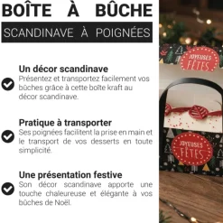 Boîte à bûche à poignées décor scandinave - 25 x 11 x 11 cm