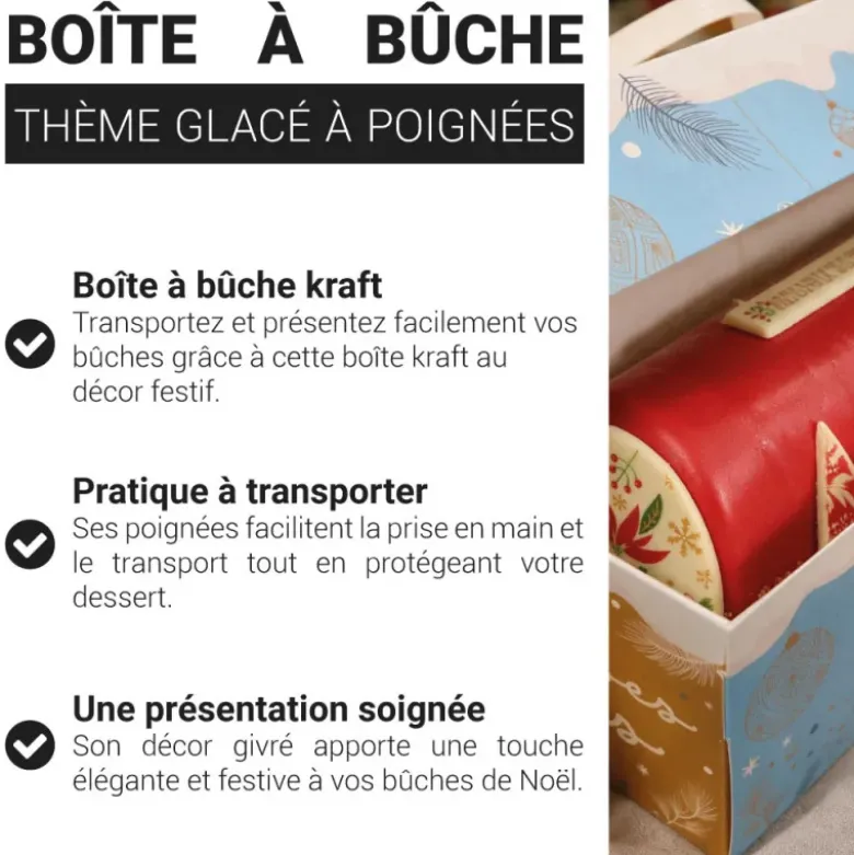 Boîte à bûche à poignées kraft décor glacé