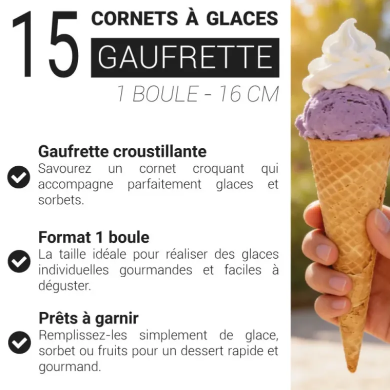 Boîte de 15 cornets à glace - 1 boule