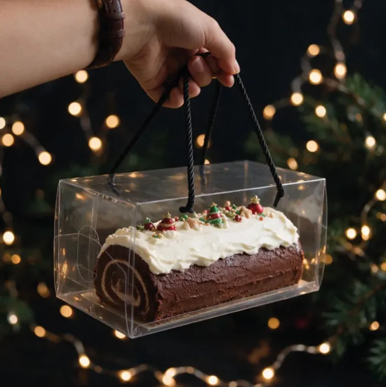 Boîte à gâteau rectangulaire transparente avec poignées