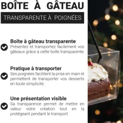 Boîte à gâteau rectangulaire transparente avec poignées
