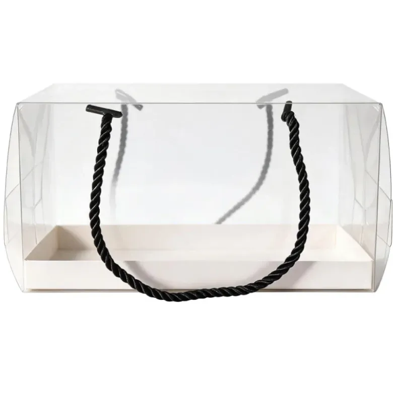 Boîte à gâteau rectangulaire transparente avec poignées