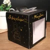 Boîte à gâteau vitrine noir et or 21 x 21 x h 22 cm