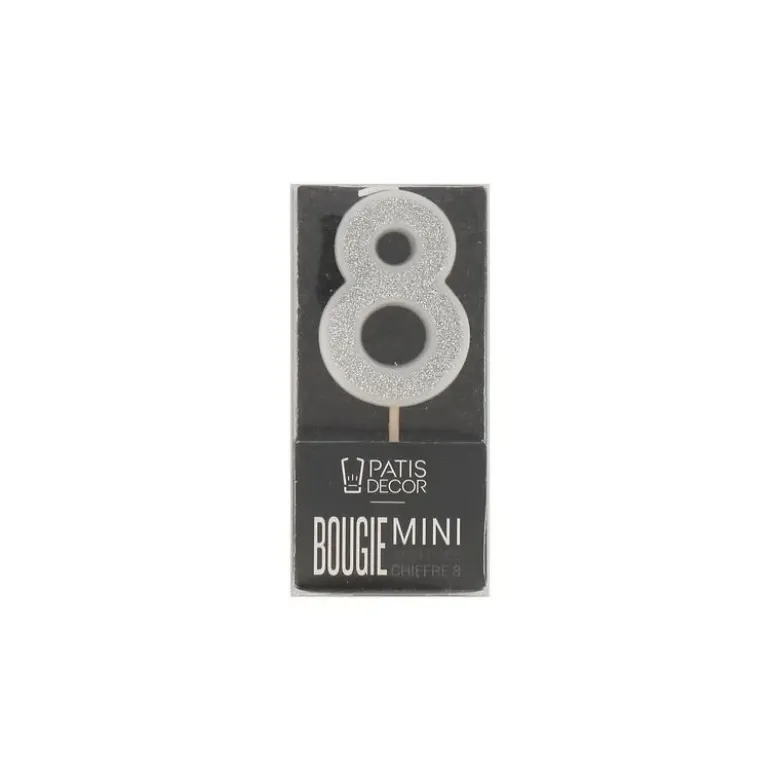 Bougie argentée pailletée chiffre 8