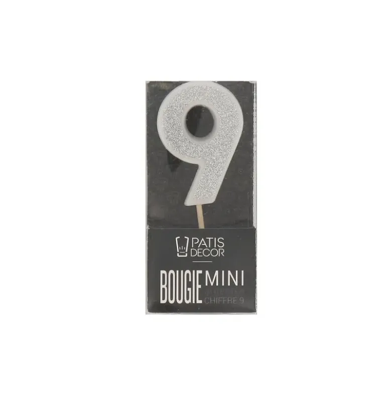 Bougie argentée pailletée chiffre 9
