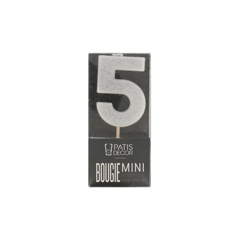 Bougie argentée pailletée chiffre 5