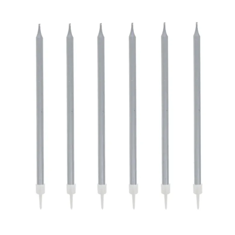12 bougies argentées hautes 13 cm