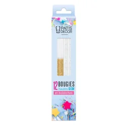 12 bougies bicolores dorées hautes 13 cm