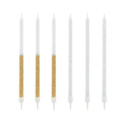 12 bougies bicolores dorées hautes 13 cm