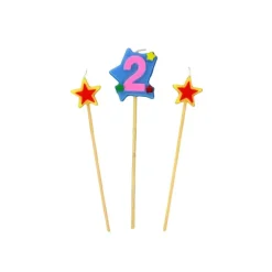 Bougies chiffre 2 et étoiles sur piques