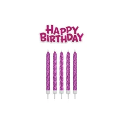 16 Bougies roses + Happy Birthday