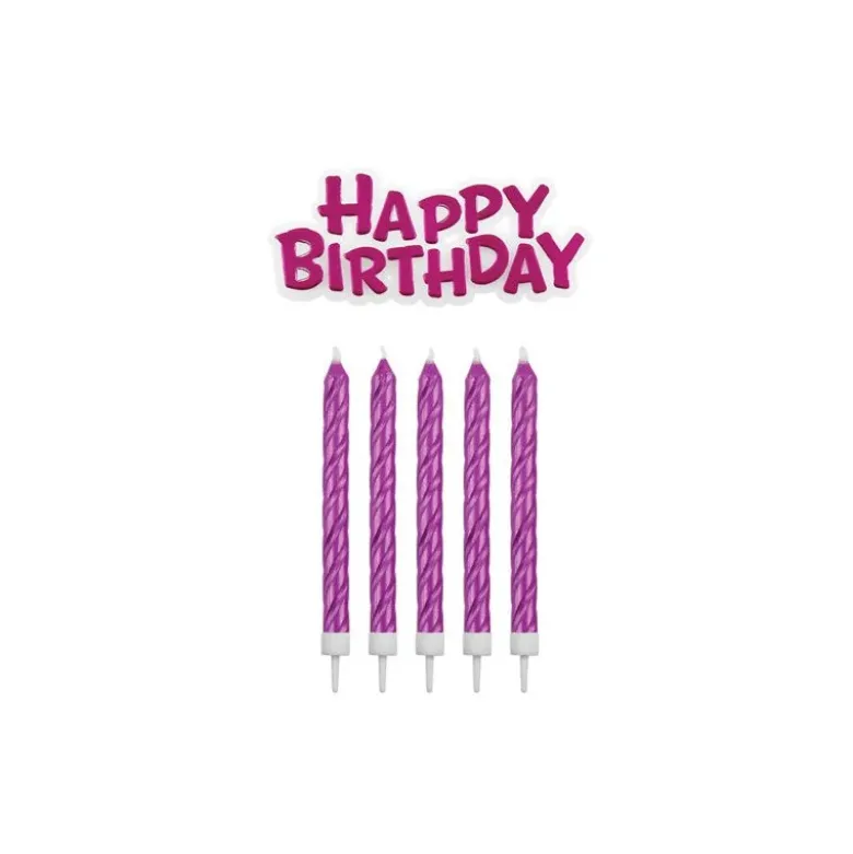 16 Bougies roses + Happy Birthday