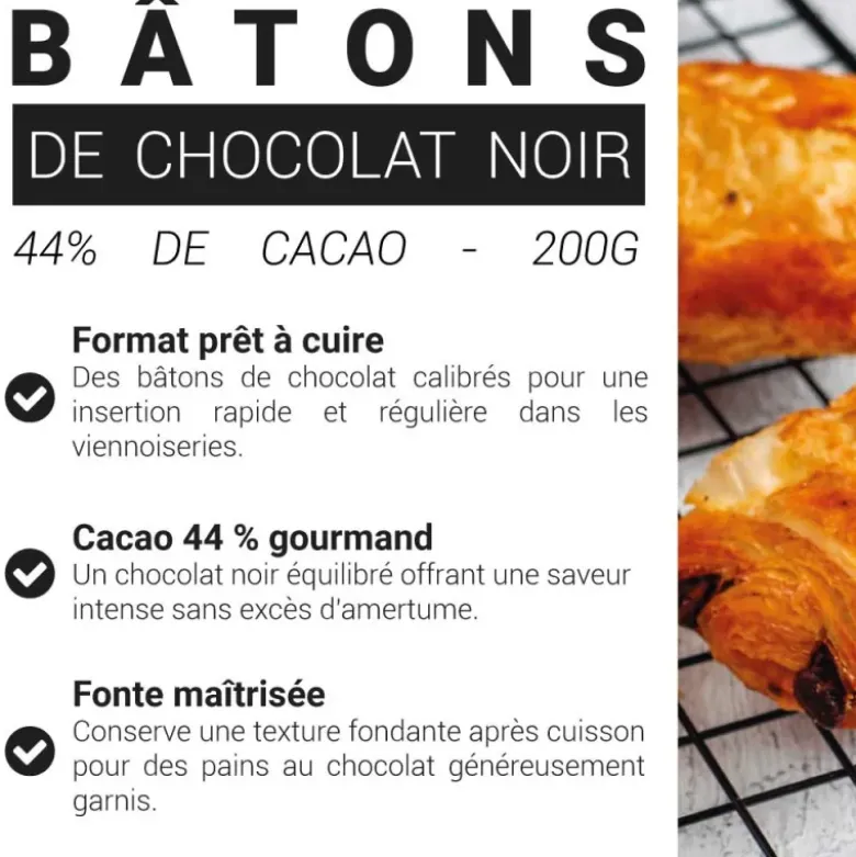 Bâtons de chocolat noir - 44% de cacao - 200g (x35)