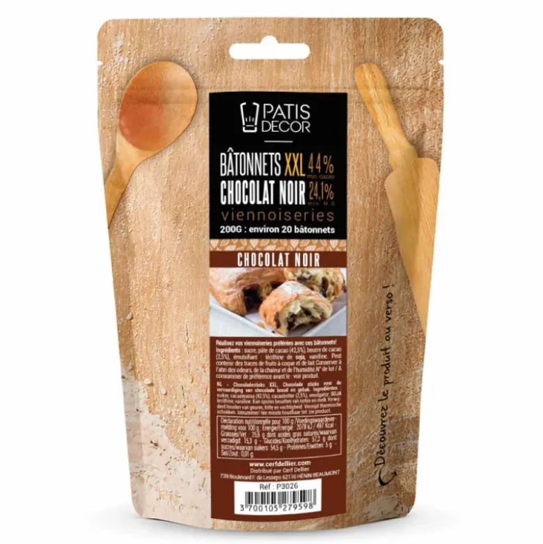 Bâtons de chocolat noir XXL - 44% de cacao - 200g (x20)