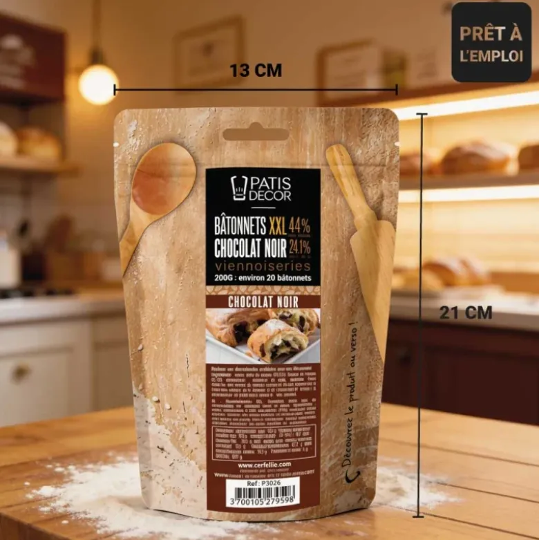 Bâtons de chocolat noir XXL - 44% de cacao - 200g (x20)