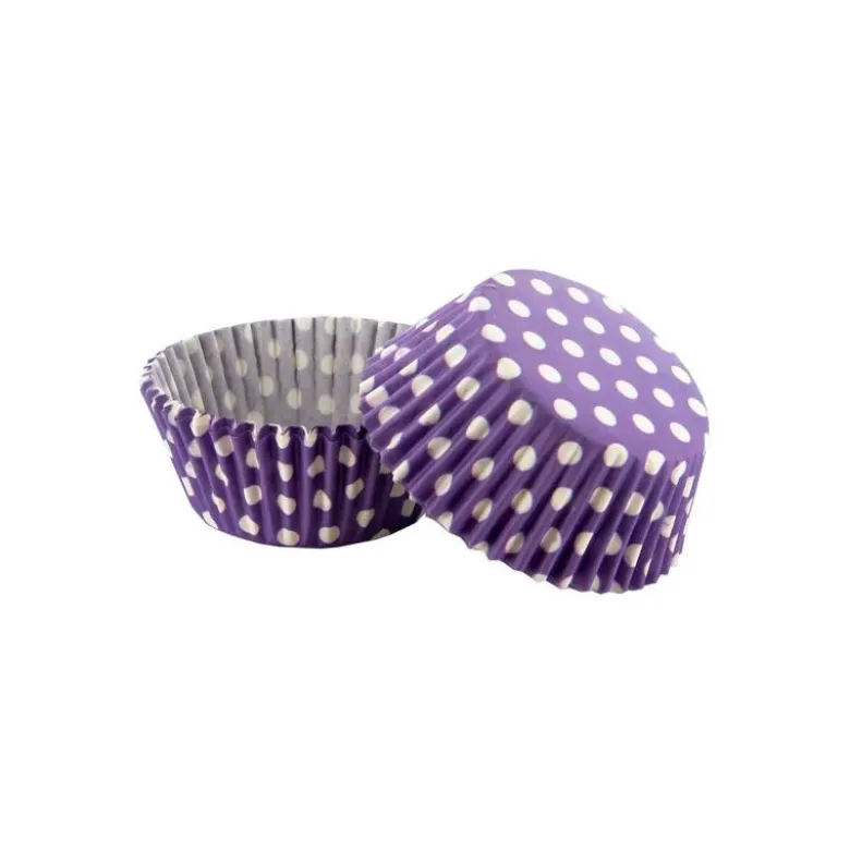 Caissettes cupcakes violettes à pois blancs (x50)