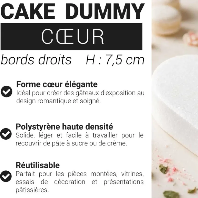 Cake dummy cœur à bords droits - Hauteur 7,5 cm