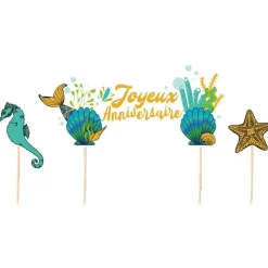 Cake topper assortis "Joyeux anniversaire" thème Sirène
