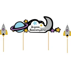 Cake topper assortis "Joyeux anniversaire" thème Galaxie