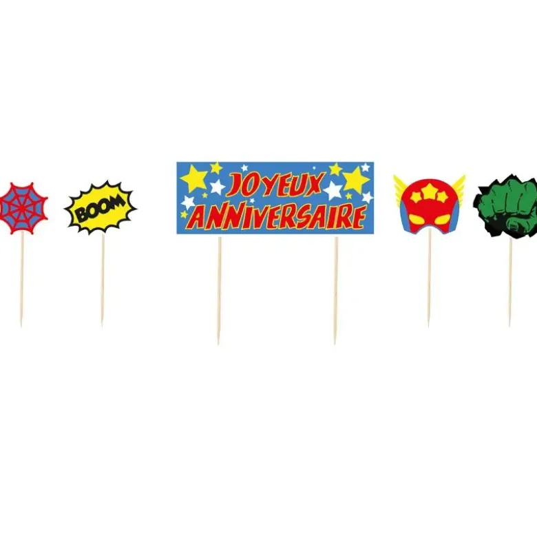 Cake topper assortis "Joyeux anniversaire" thème Super-héros