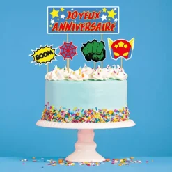 Cake topper assortis "Joyeux anniversaire" thème Super-héros