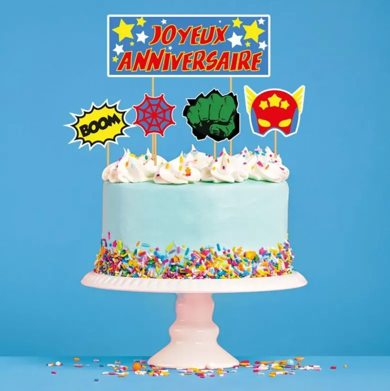 Cake topper assortis "Joyeux anniversaire" thème Super-héros