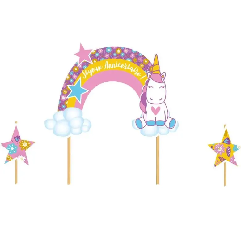Cake topper assortis "Joyeux anniversaire" thème Licorne