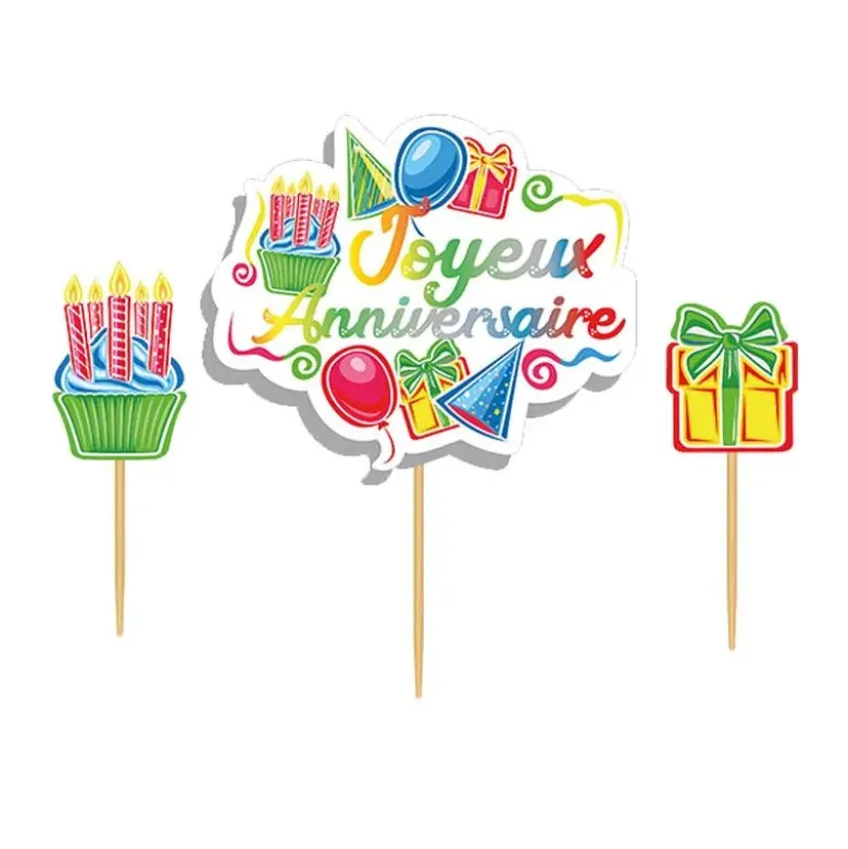 Cake topper assortis "Joyeux anniversaire" thème anniversaire enfantin