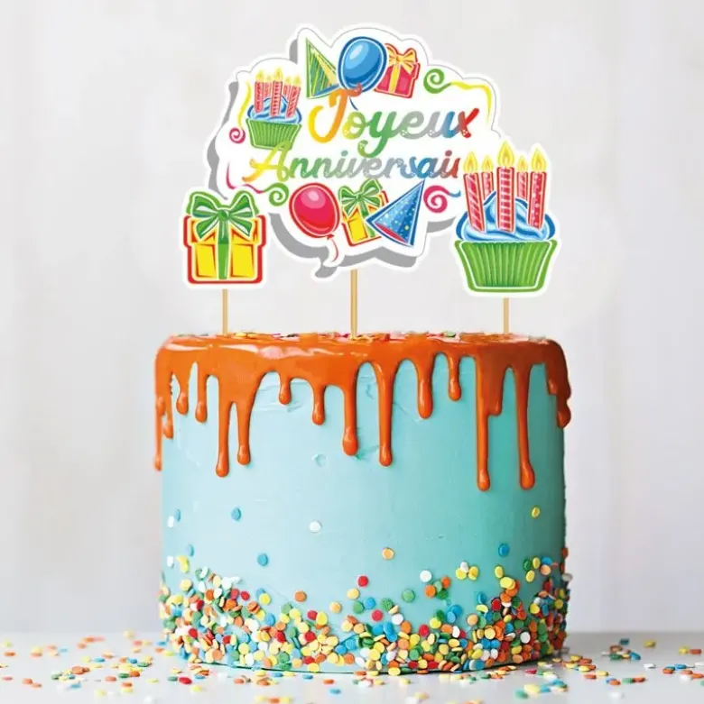 Cake topper assortis "Joyeux anniversaire" thème anniversaire enfantin