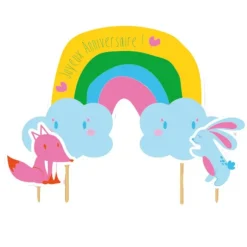 Cake topper assortis "Joyeux anniversaire" thème Arc-en-ciel