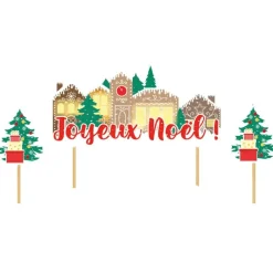 Cake topper assortis "Joyeux Noël" thème village de noël
