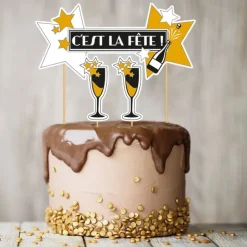 Cake topper assortis thème Festif "C'est la fête"