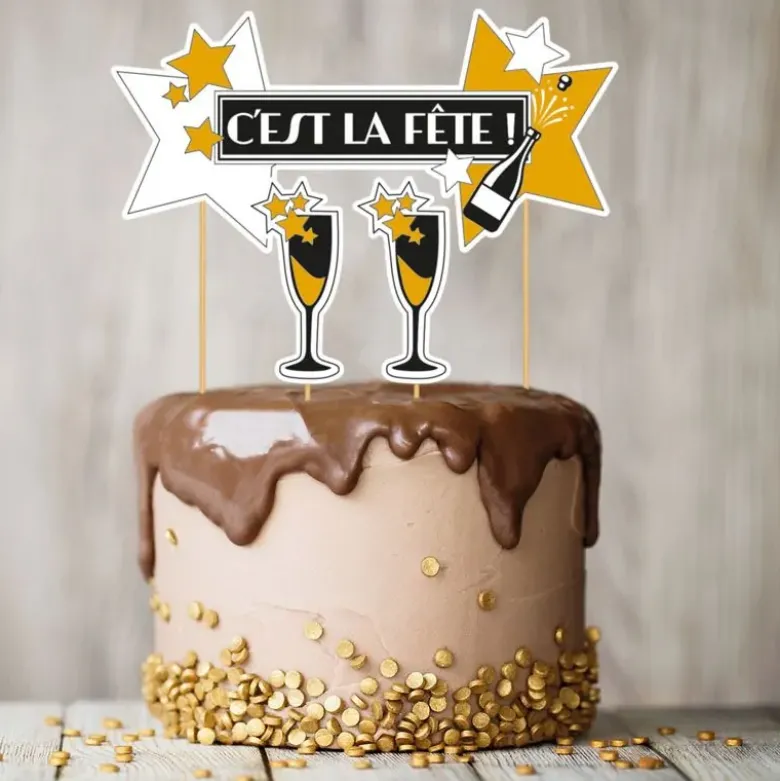 Cake topper assortis thème Festif "C'est la fête"