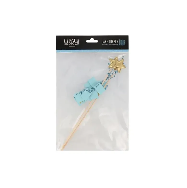 Cake topper bannière anniversaire bleu