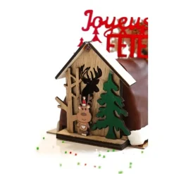 Cake topper en bois chalet de Noël Renne