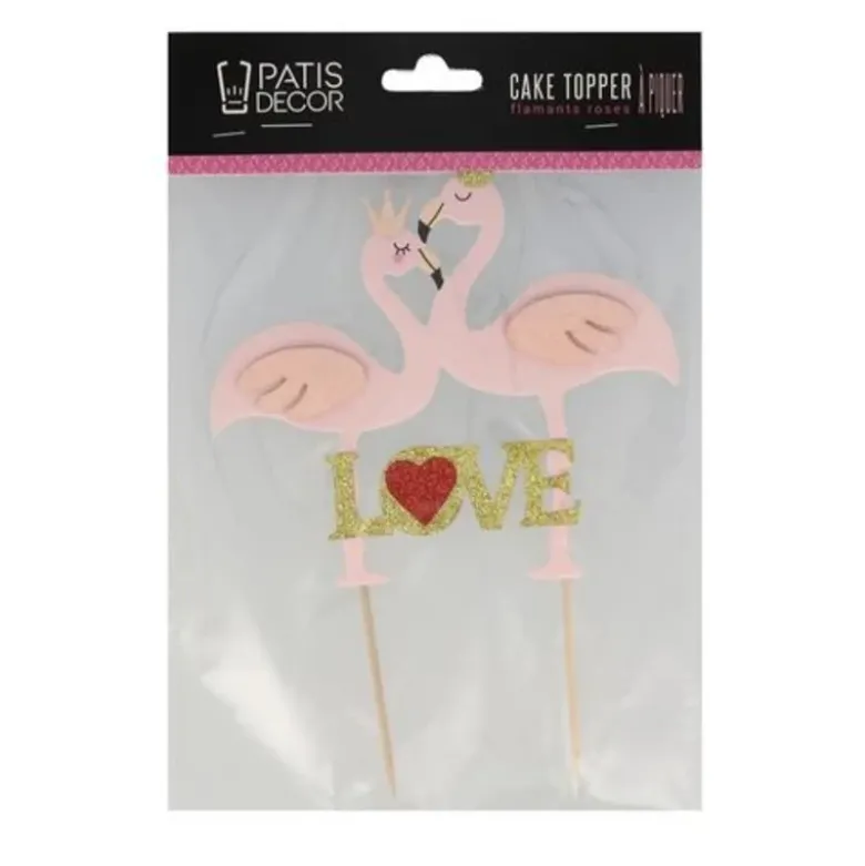 Cake topper flamants roses Love