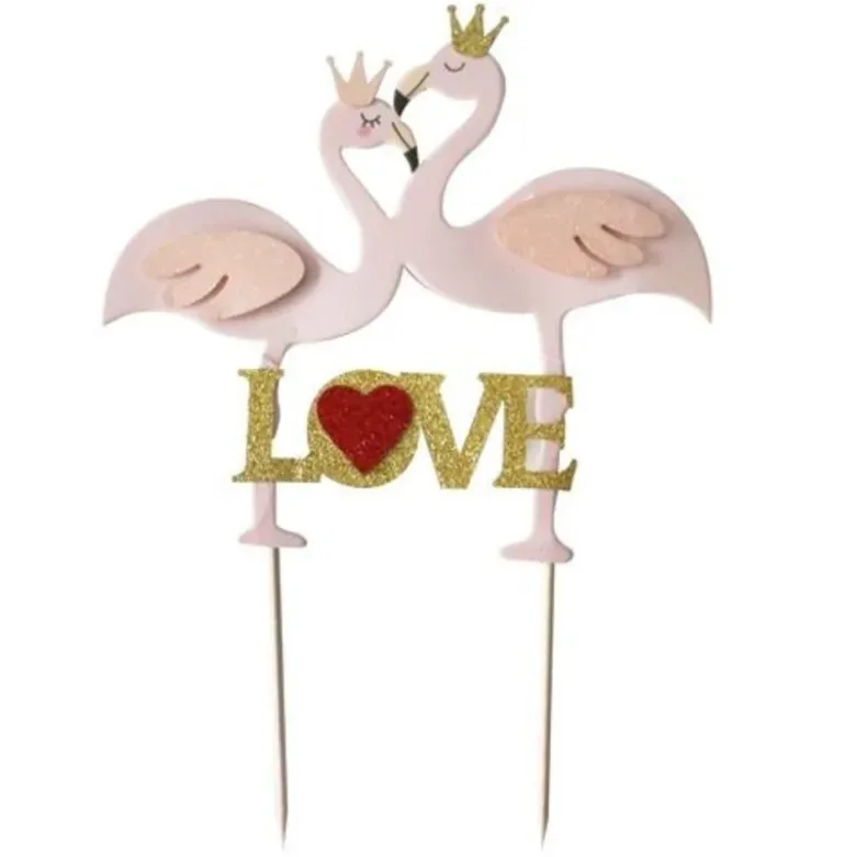 Cake topper flamants roses Love