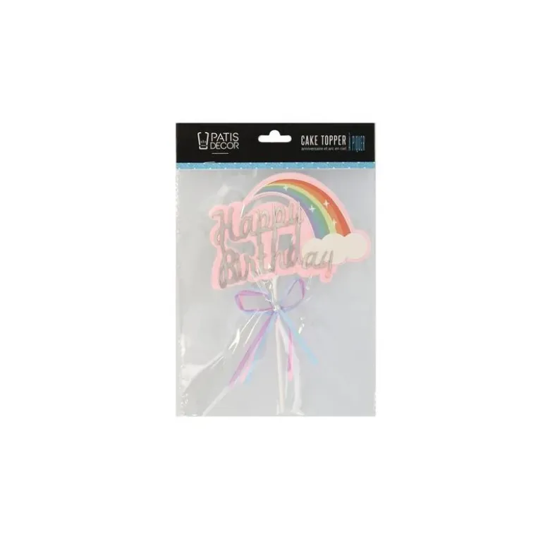 Cake topper Happy Birthday arc en ciel