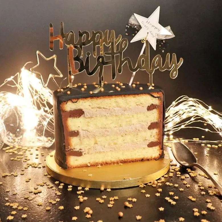 Cake Topper Happy Birthday doré