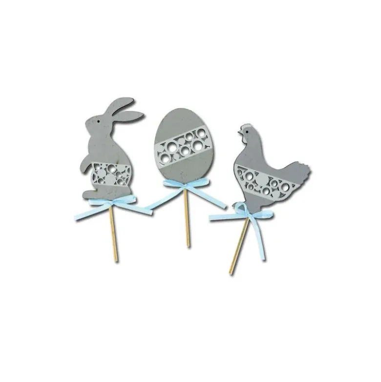 Cake toppers Pâques gris (x3)