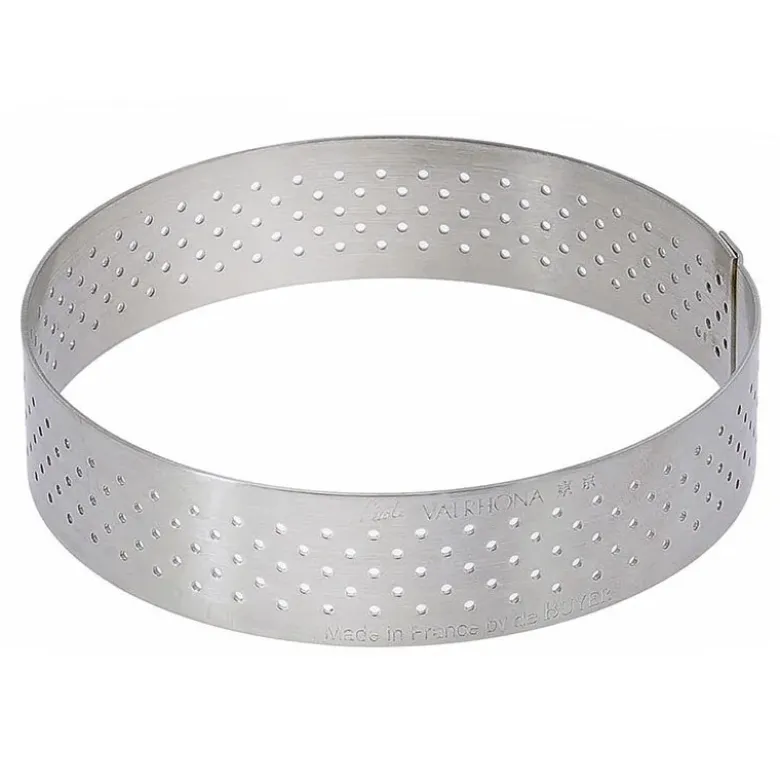 Cercle à tarte perforé à bord droit inox H 2 cm De Buyer
