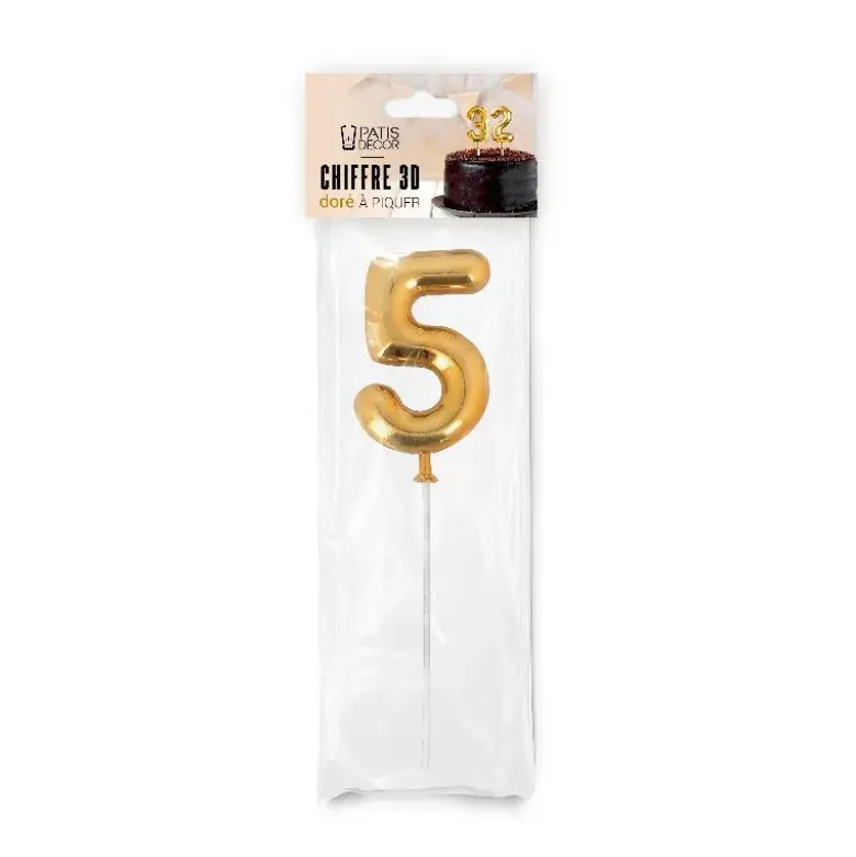 Chiffre 3D 5 doré sur pique