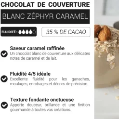 Chocolat de couverture blanc Zéphyr Caramel - 35% de cacao - 250g