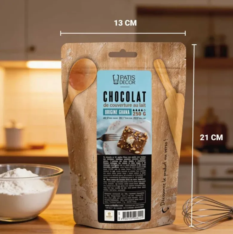Chocolat de couverture lait Ghana - 40,5% de cacao - 250g