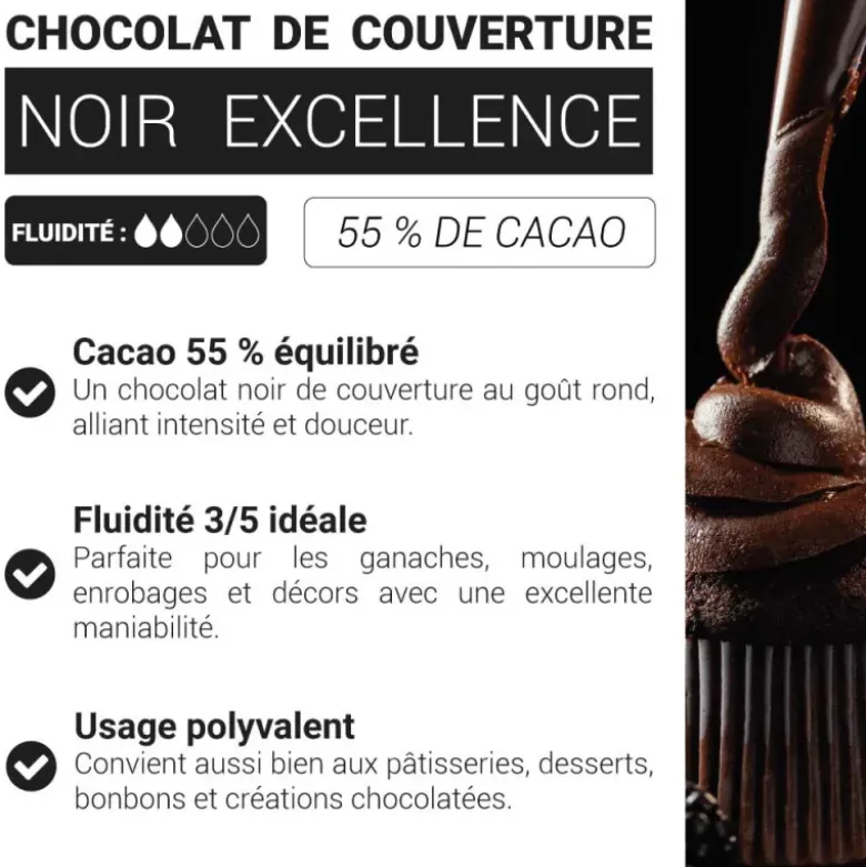 Chocolat de couverture noir Excellence - 55% de cacao - 250g