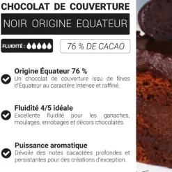 Chocolat de couverture noir Équateur - 76% de cacao - 250g