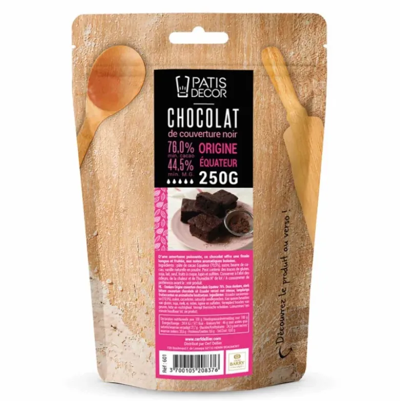 Chocolat de couverture noir Équateur - 76% de cacao - 250g